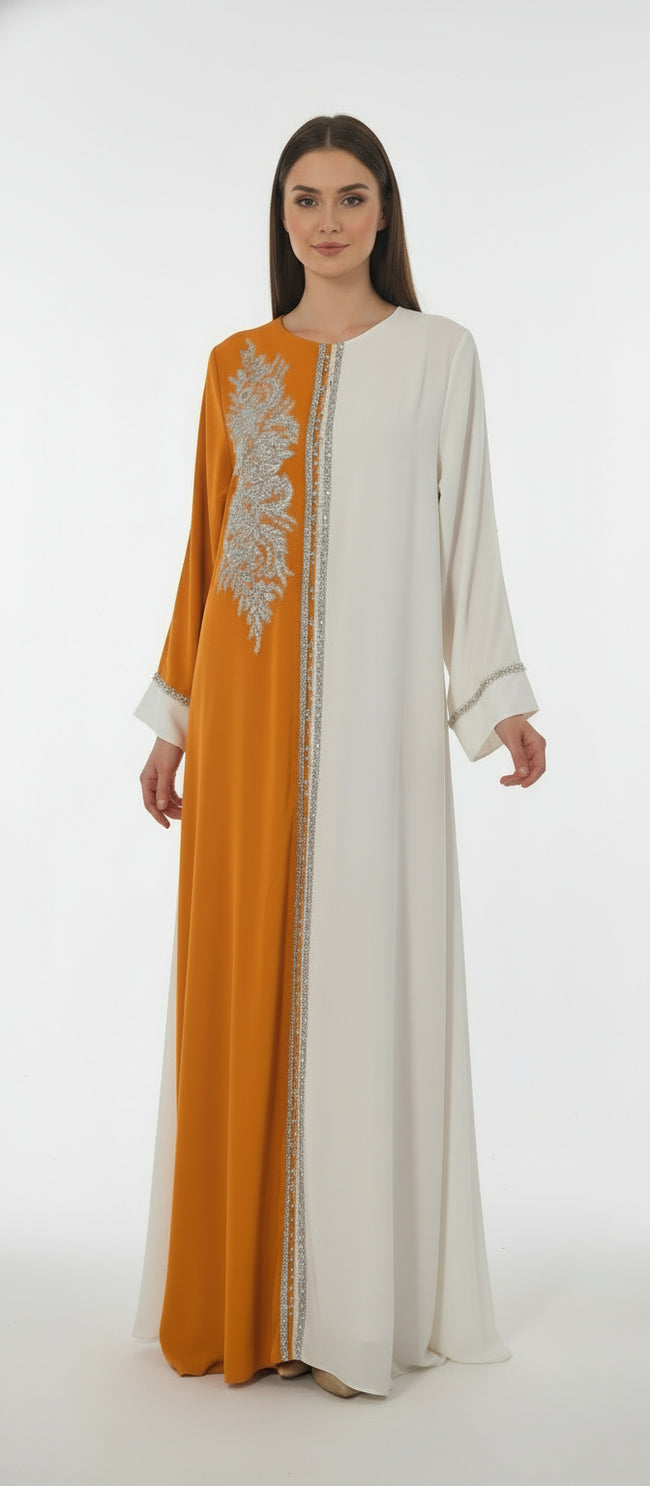 Bi-Color Silver Embroidered Modest Abaya