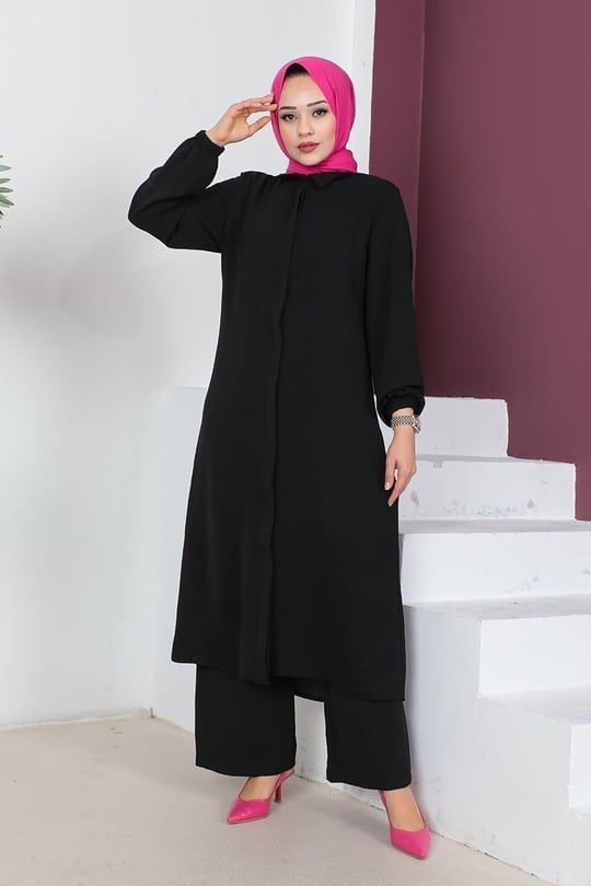 Soft-Drape Button-Front Modest Tunic Set