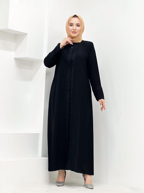 Geometric Embroidered Soft-Drape Abaya