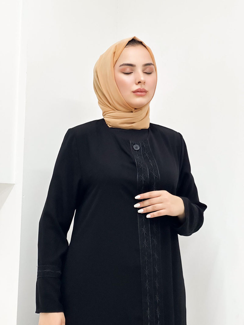 Geometric Embroidered Soft-Drape Abaya