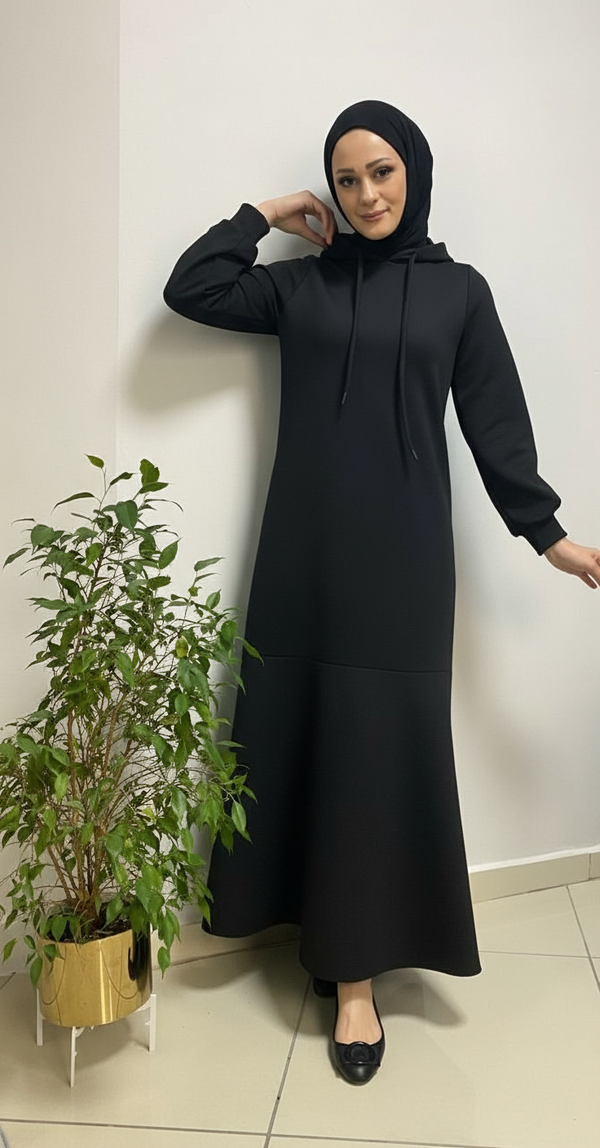 Black_Hooded_Flounce_Hem_Soft_Midi_Dress1