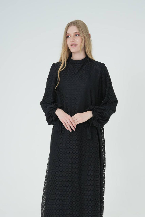 Textured Pattern Soft Modest Midi Dress