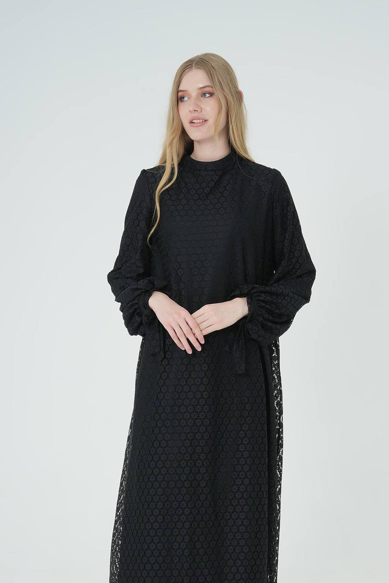 Textured Pattern Soft Modest Midi Dress