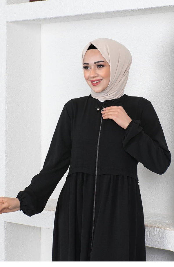 Zipped Front Soft-Drape Modest Abaya