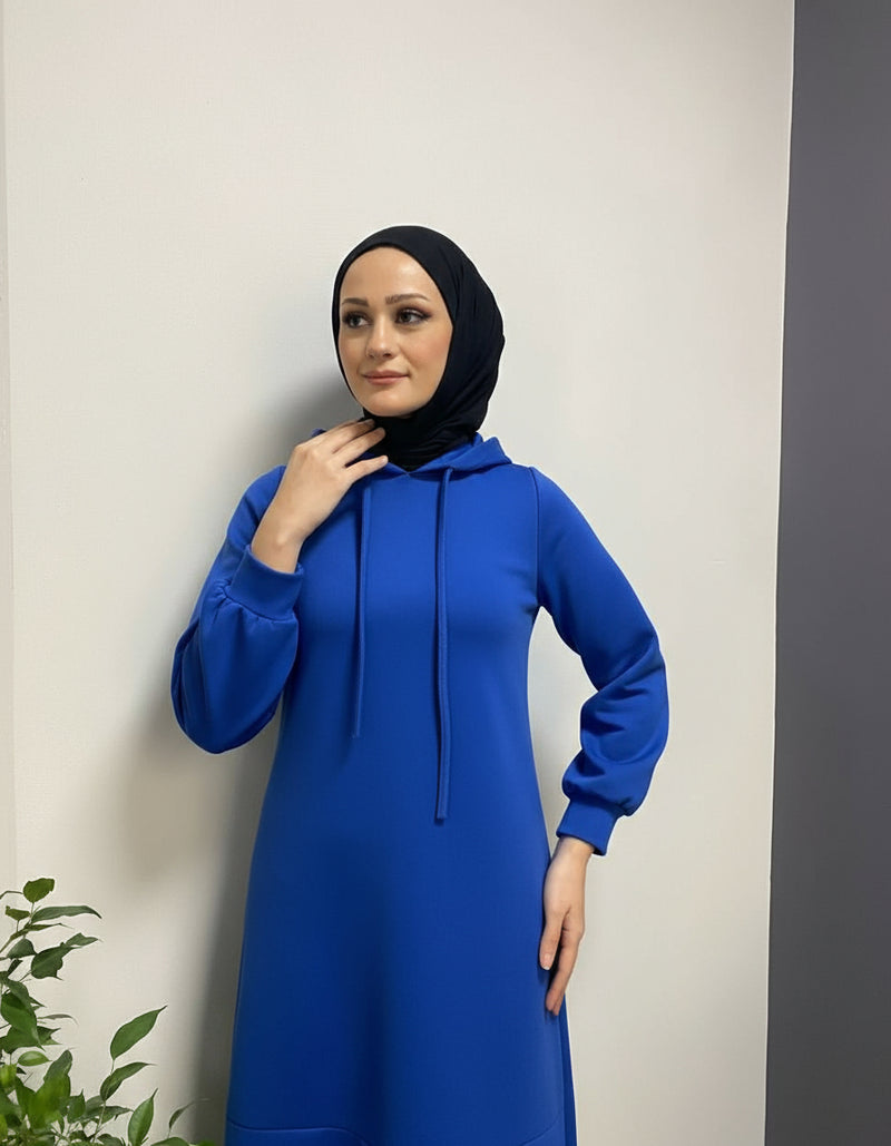 Hooded Flounce Hem Soft Midi Dress