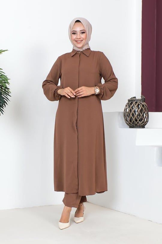 Soft-Drape Button-Front Modest Tunic Set