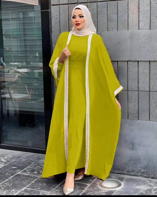 Contrast Trim Modest Abaya Set