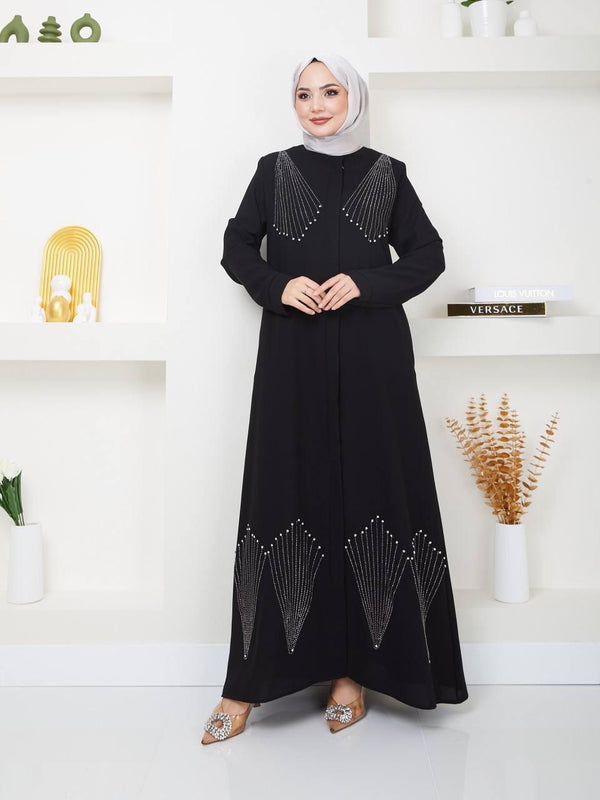 Crystal-Embellished Soft-Drape Luxury Abaya