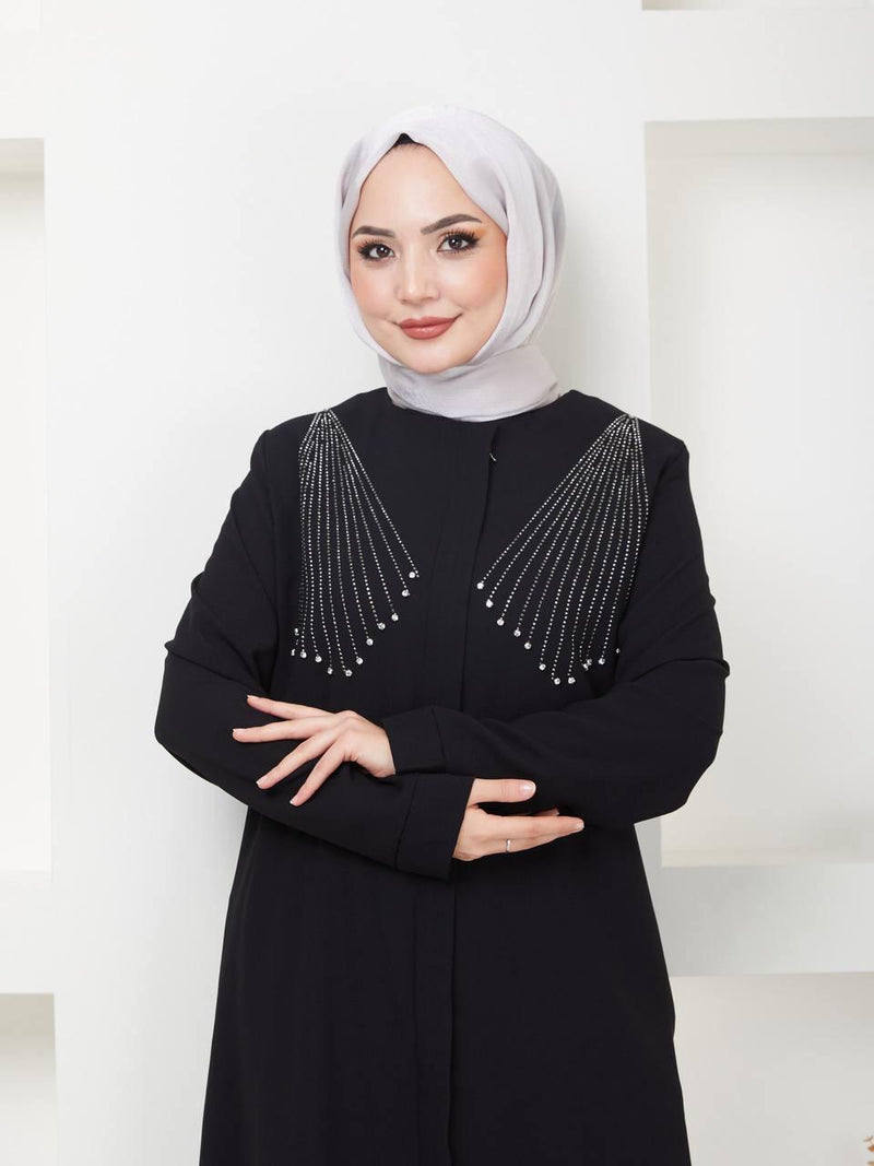 Crystal-Embellished Soft-Drape Luxury Abaya