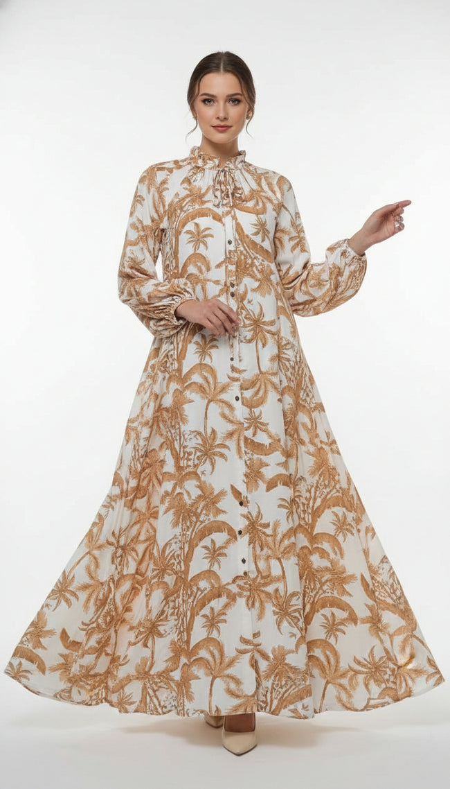 Elegant High-Neck Soft Lace Modest Dress