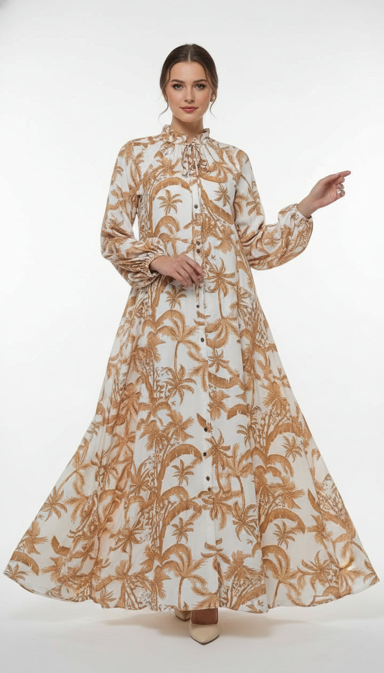 Elegant High-Neck Soft Lace Modest Dress