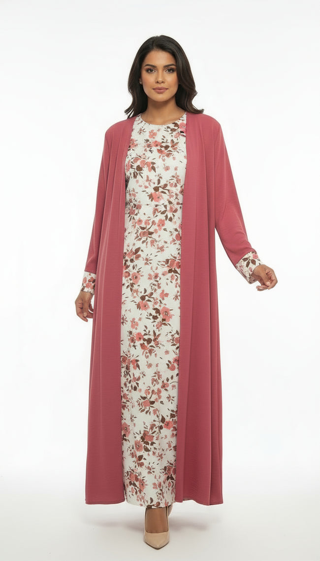 Floral Inner and Open Cardigan Modest Set