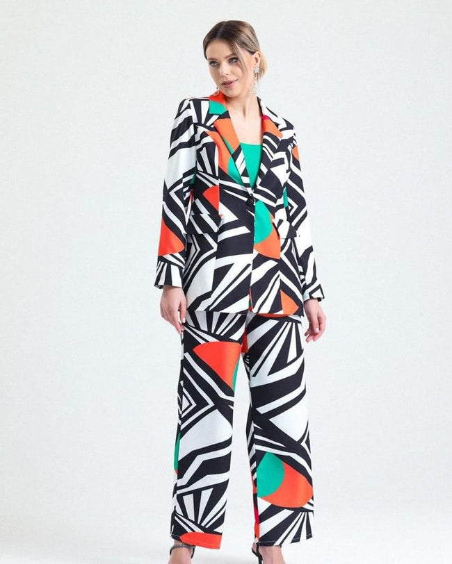 Geometric Abstract Print Soft-Touch Suit