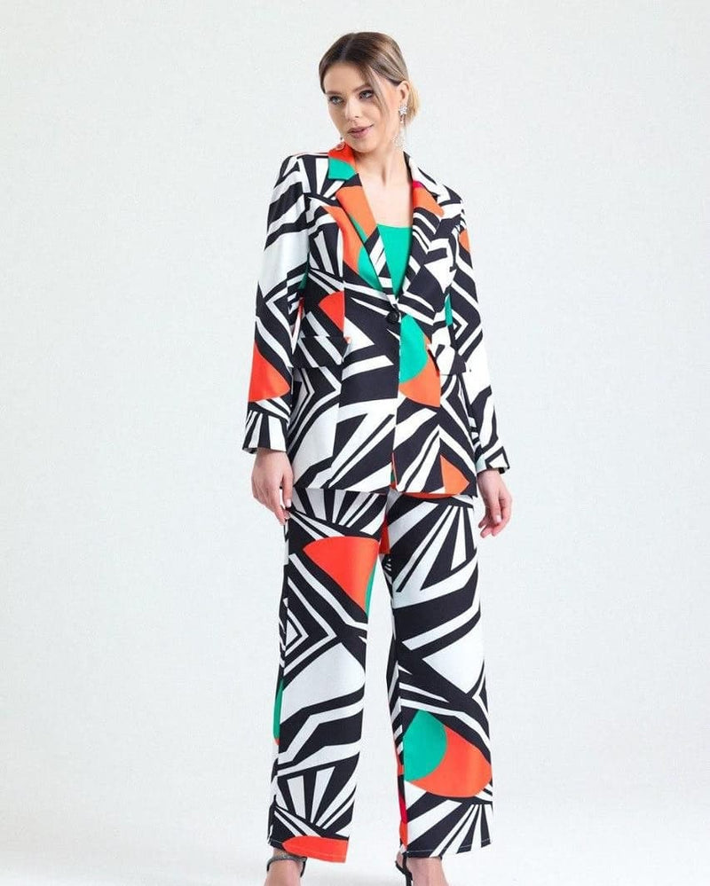 Geometric Abstract Print Soft-Touch Suit
