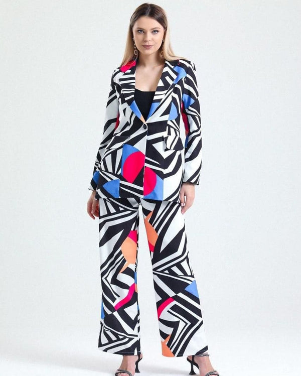 Geometric Abstract Print Soft-Touch Suit