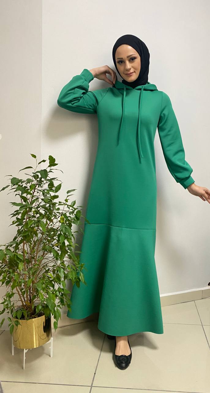 Hooded Flounce Hem Soft Midi Dress