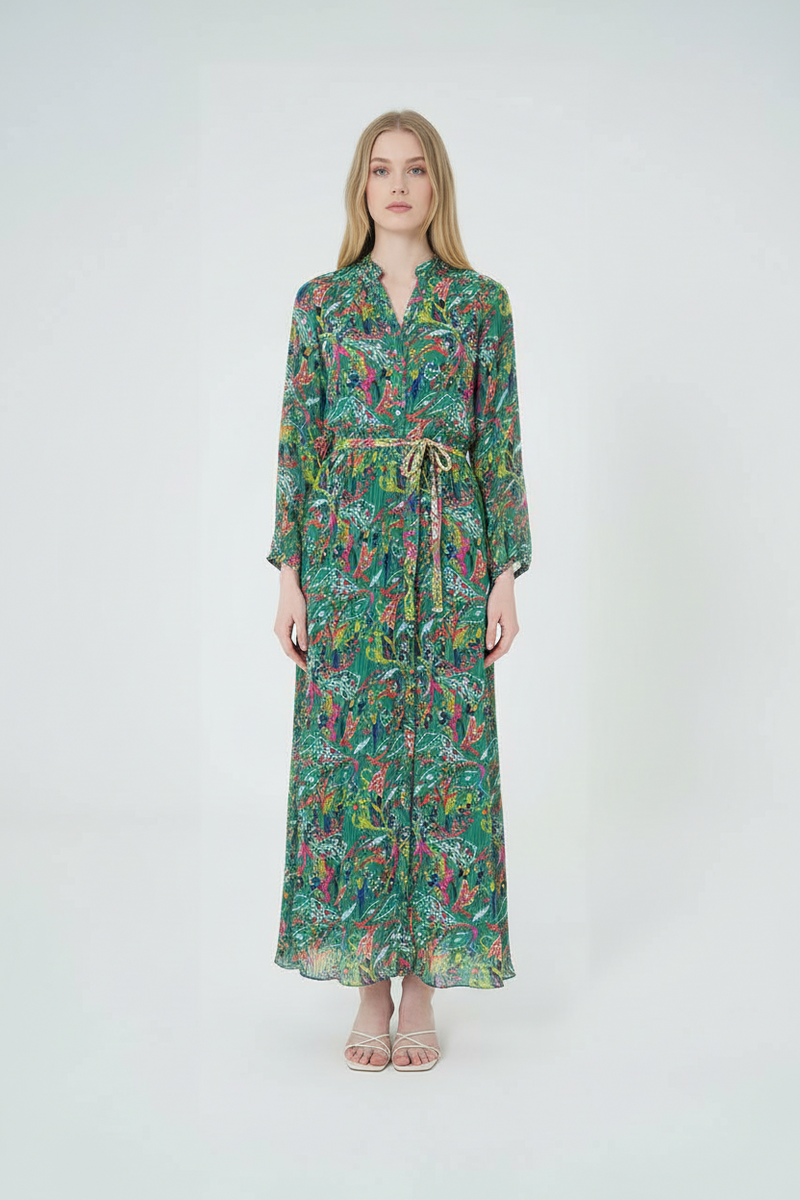 Modest Floral Long-Sleeve Maxi Dress

