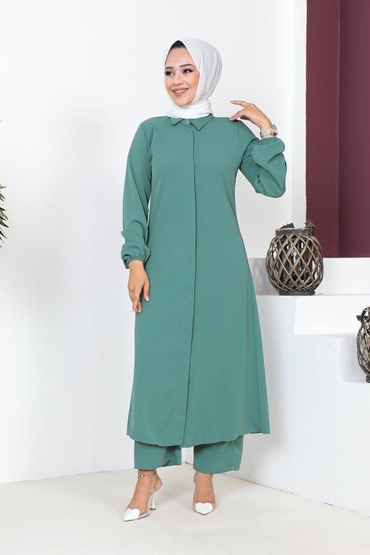Soft-Drape Button-Front Modest Tunic Set