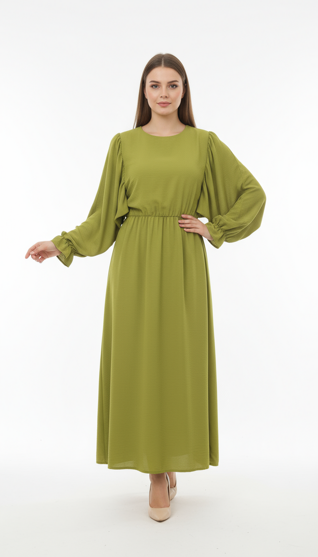 Textured Balloon Sleeve Maxi Dress