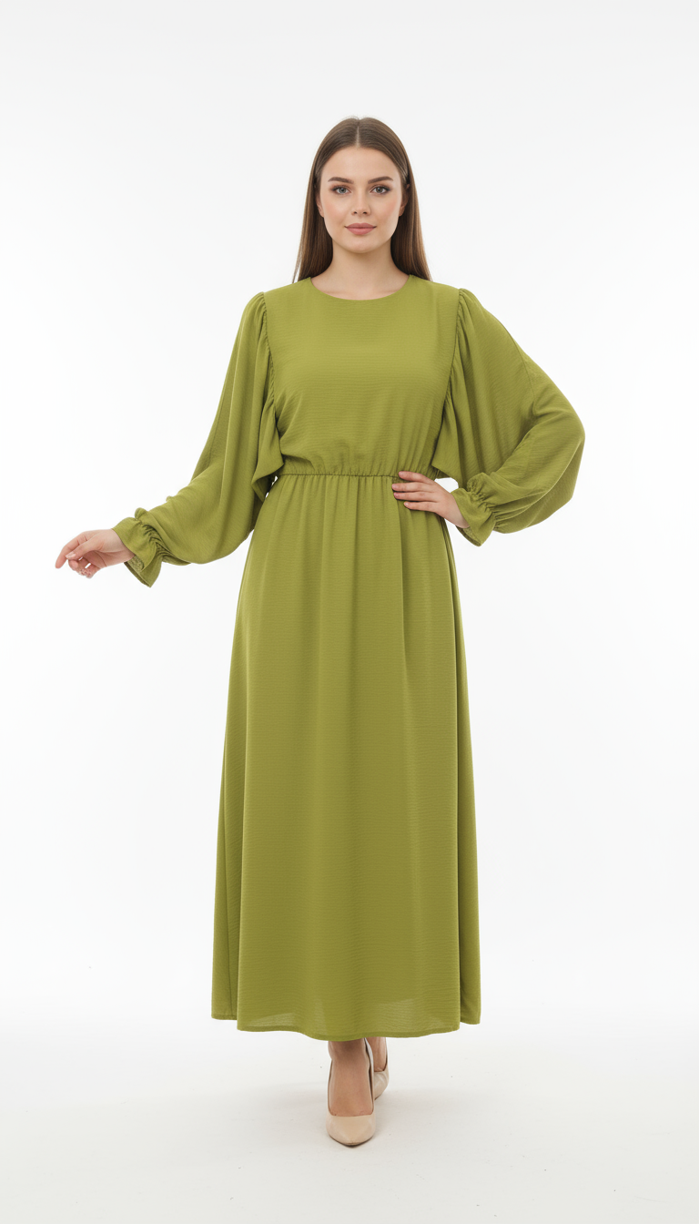 Textured Balloon Sleeve Maxi Dress