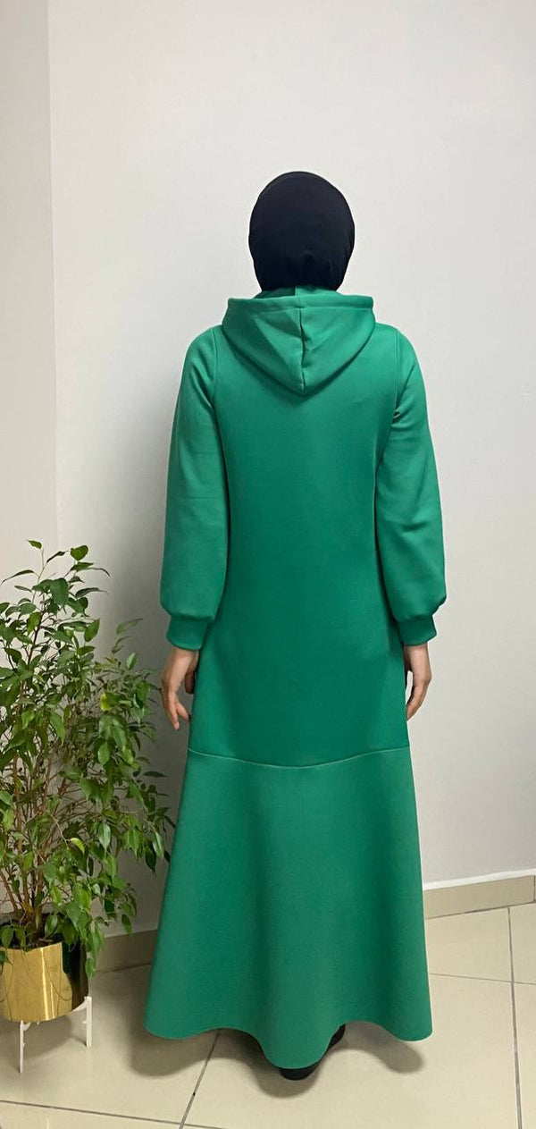 Hooded Flounce Hem Soft Midi Dress