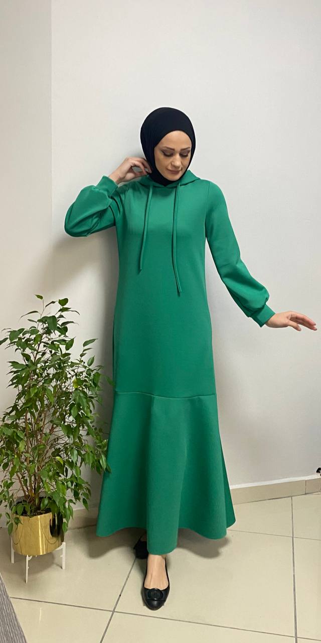 Hooded Flounce Hem Soft Midi Dress