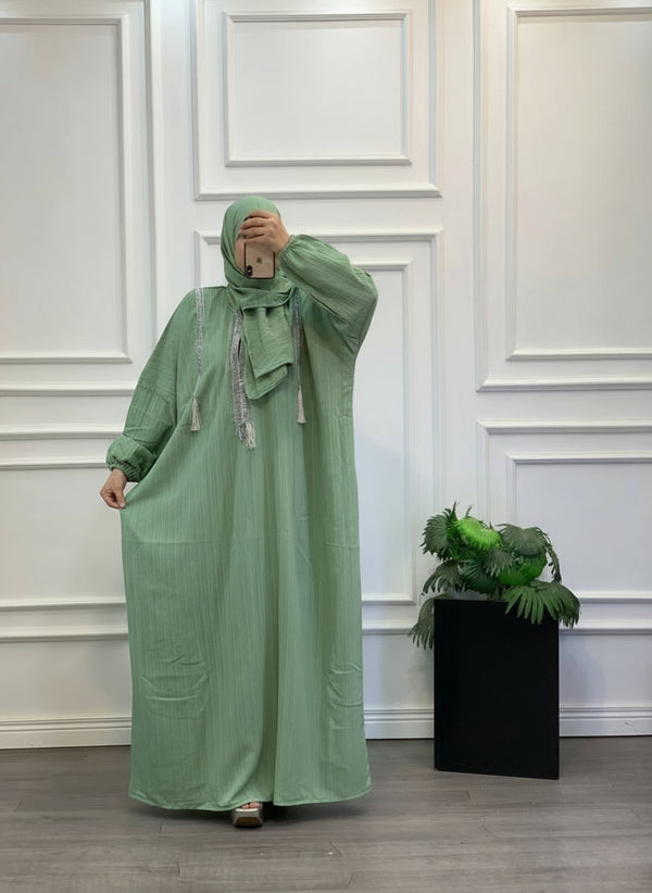 Soft Striped Tassel Modest Abaya Set