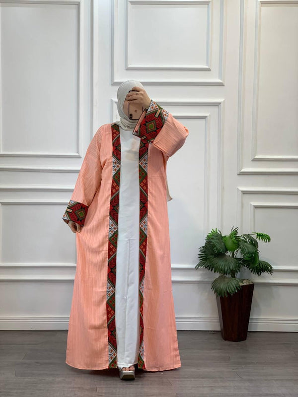 Soft Striped Embroidered Long Cardigan