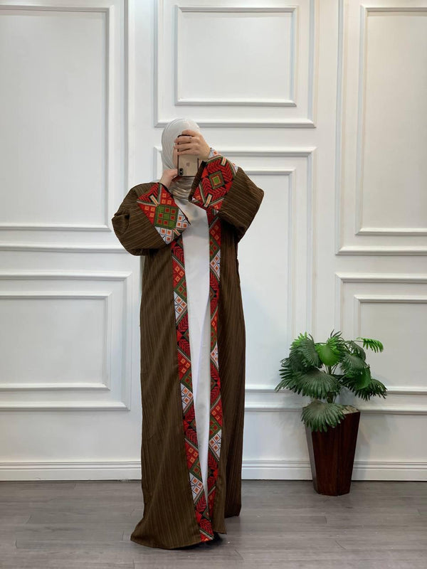 Soft Striped Embroidered Long Cardigan