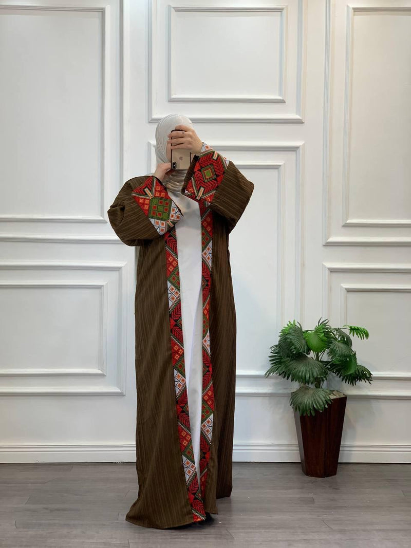 Soft Striped Embroidered Long Cardigan