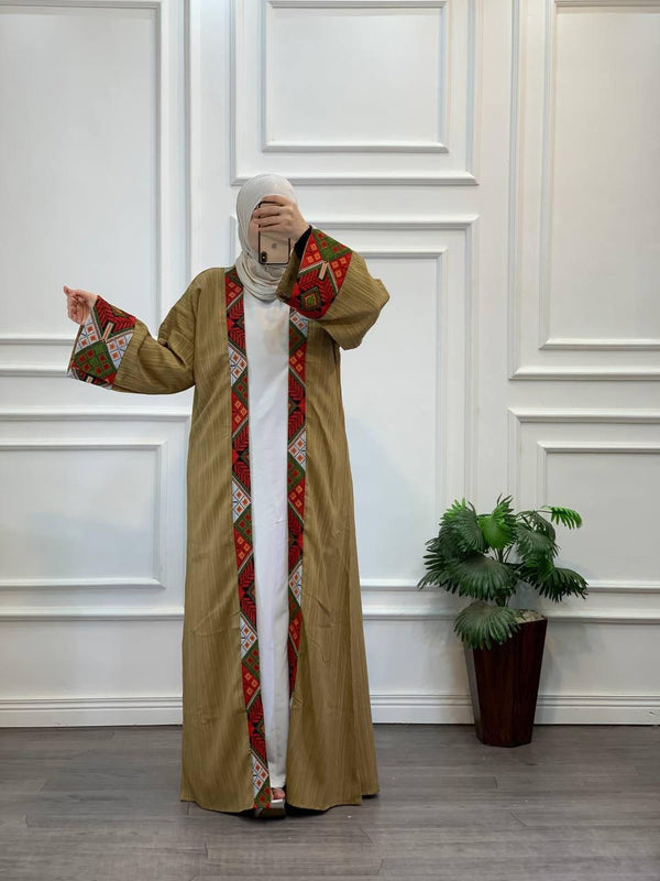 Soft Striped Embroidered Long Cardigan