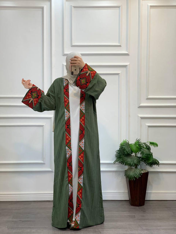 Soft Striped Embroidered Long Cardigan