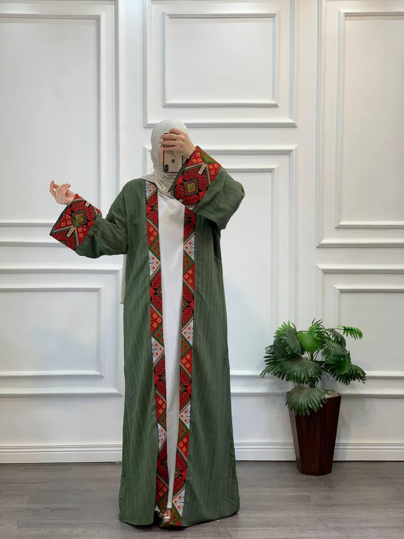 Soft Striped Embroidered Long Cardigan