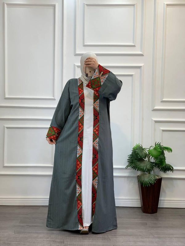 Soft Striped Embroidered Long Cardigan