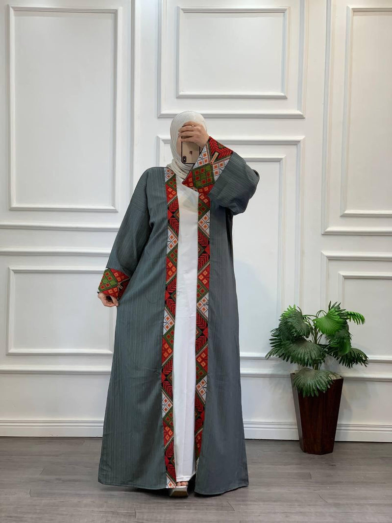 Soft Striped Embroidered Long Cardigan