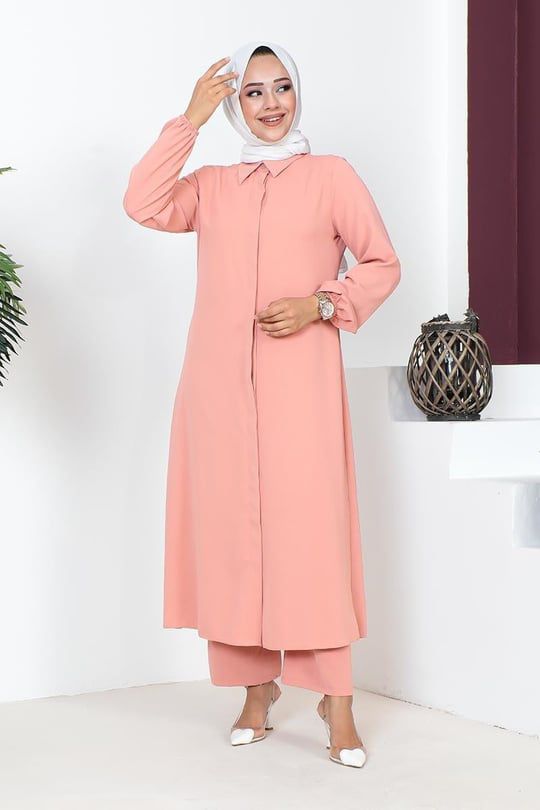 Soft-Drape Button-Front Modest Tunic Set