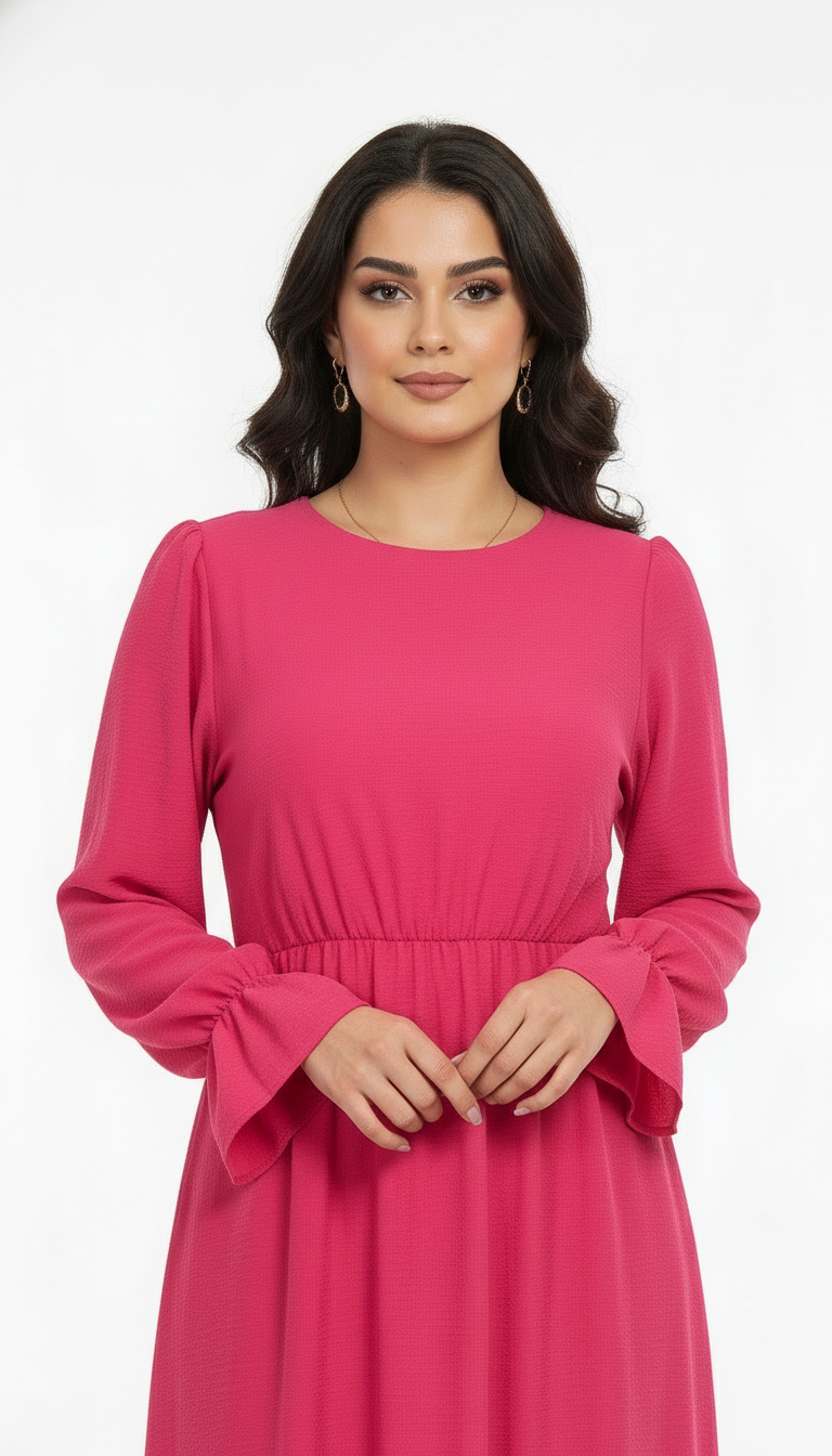 Textured Balloon Sleeve Maxi Dress