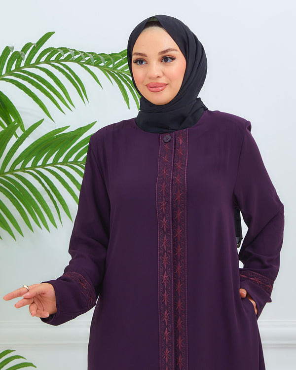 Geometric Embroidered Soft-Drape Abaya