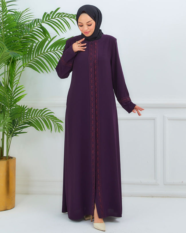 Geometric Embroidered Soft-Drape Abaya
