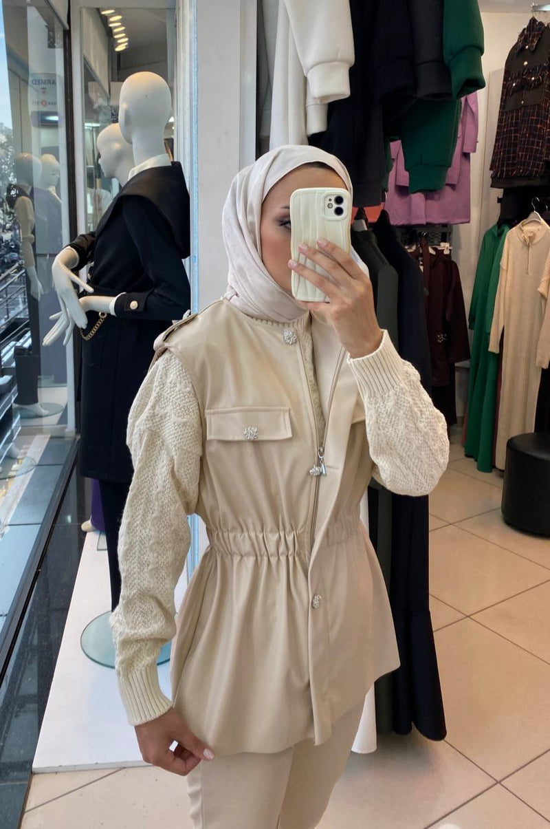 Soft-Touch Faux Leather Modest Vest and Trousers Set