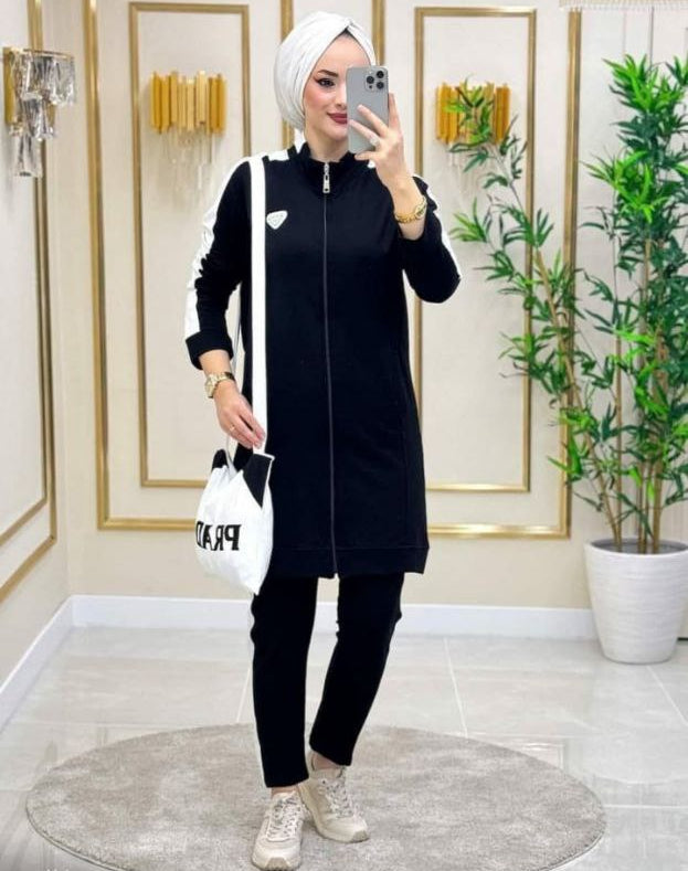 Sport Stripe Cotton-Blend Modest Tracksuit