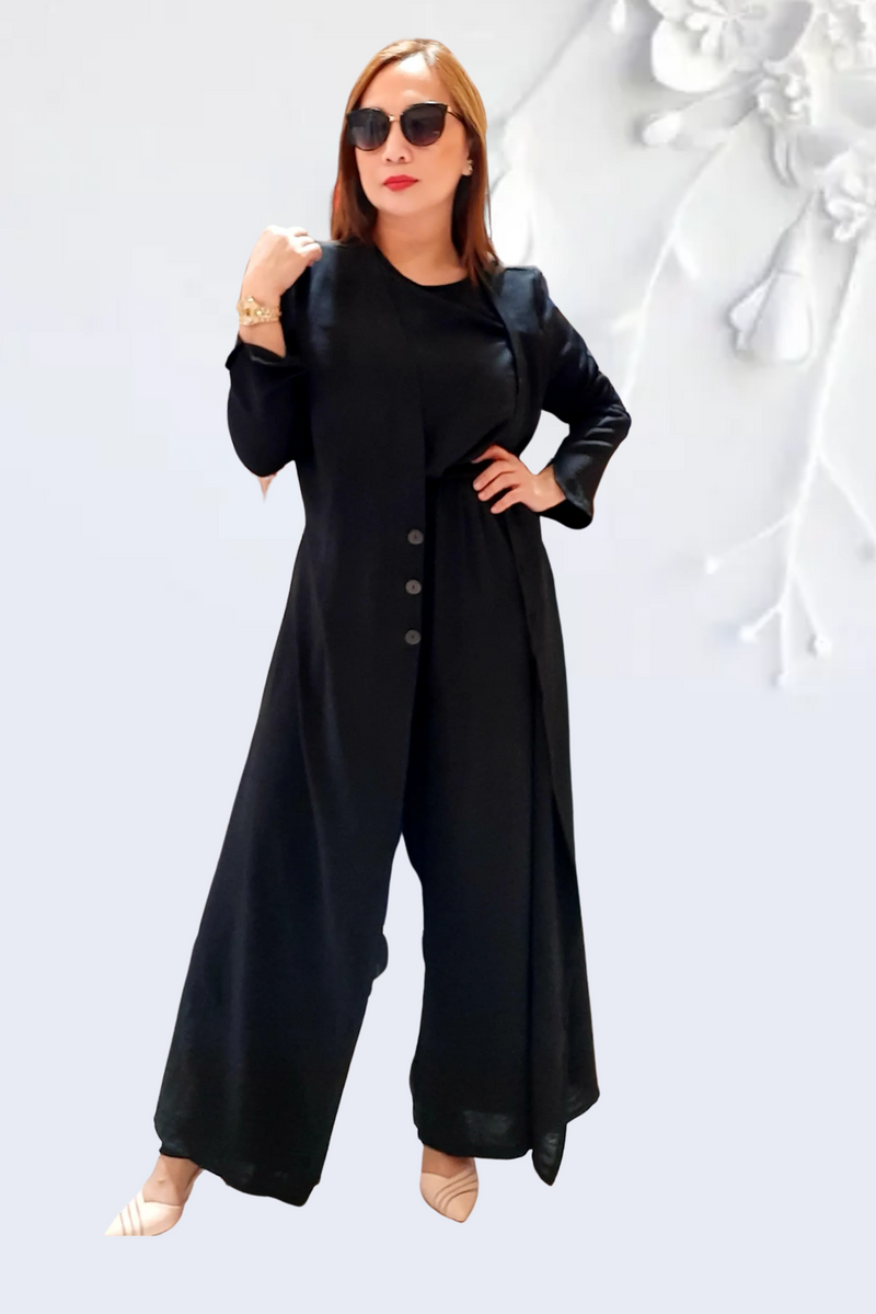 Black Plain Overlap Jumpsuit