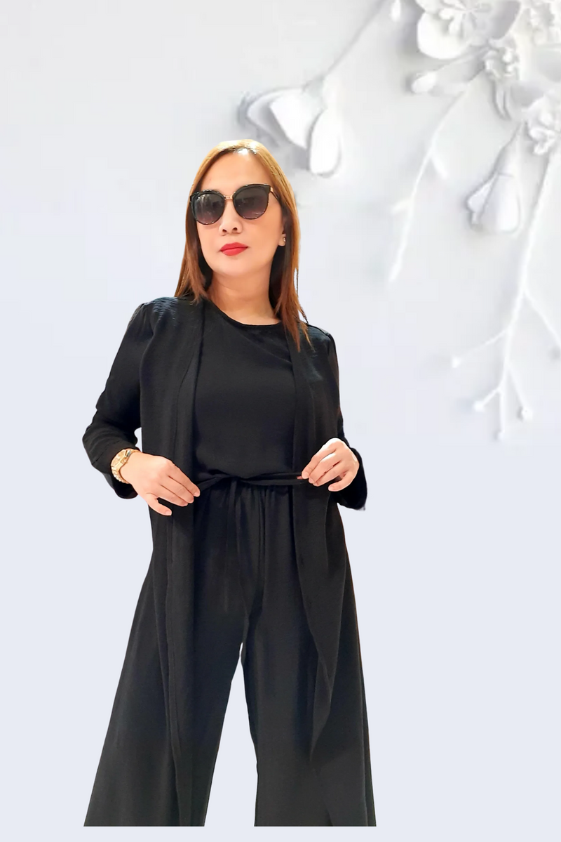 Black Plain Overlap Jumpsuit