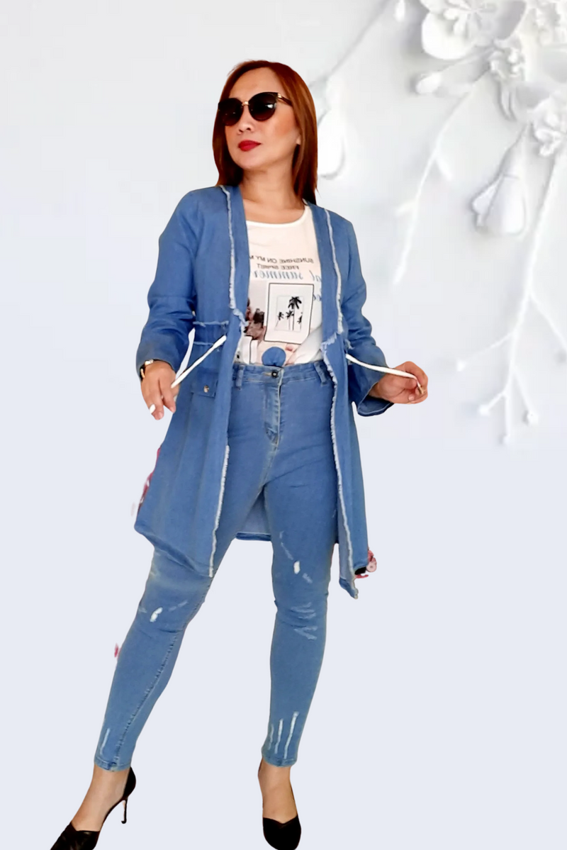 Denim Tunic Ribbon Tee Set