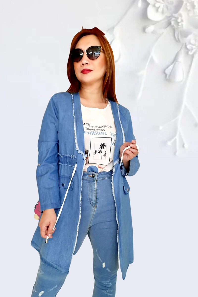 Denim Tunic Ribbon Tee Set