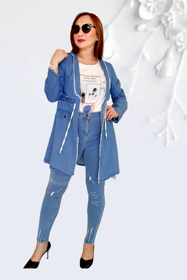 Denim Tunic Ribbon Tee Set