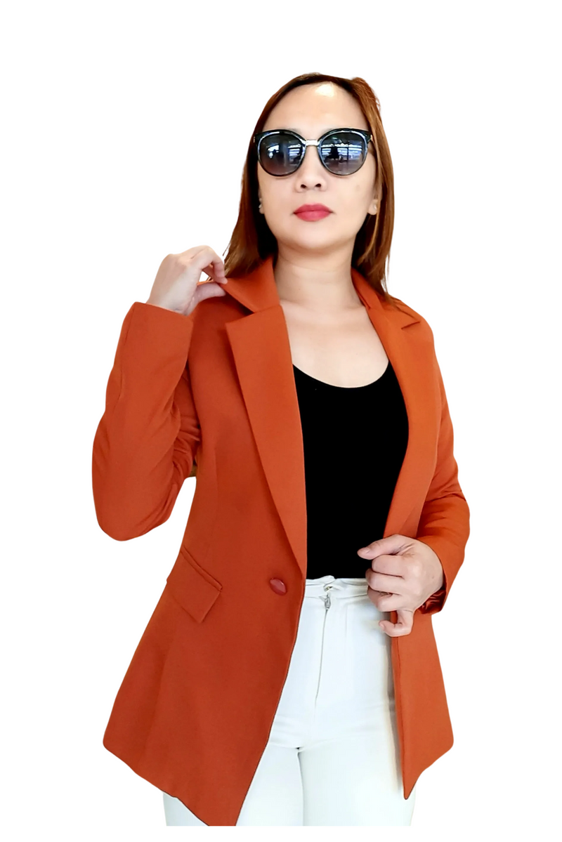 Dark Orange 1-Buttoned Plain Formal Blazer