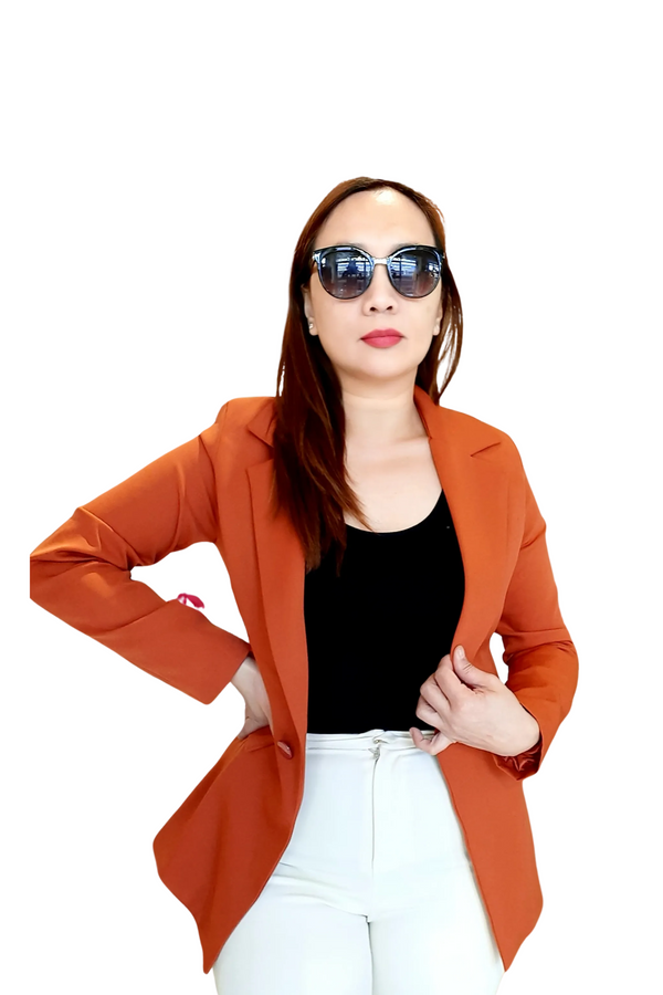 Dark Orange 1-Buttoned Plain Formal Blazer