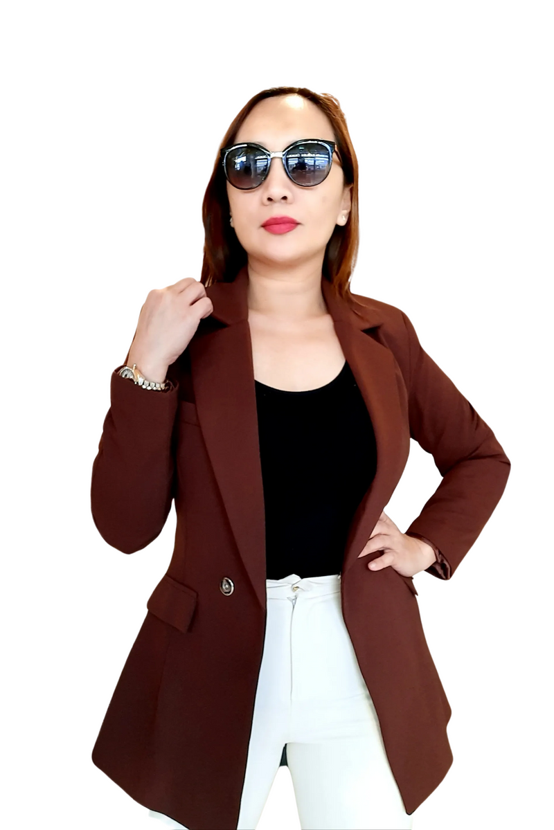 Brown 1-Buttoned Plain Formal Blazer