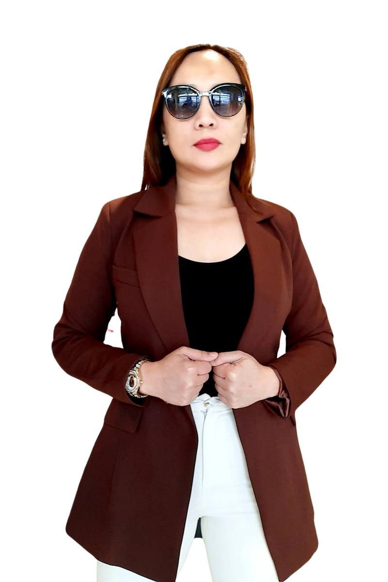 Brown 1-Buttoned Plain Formal Blazer